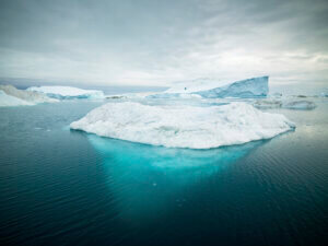 Arctic Icebergs in the clean arctic sea.