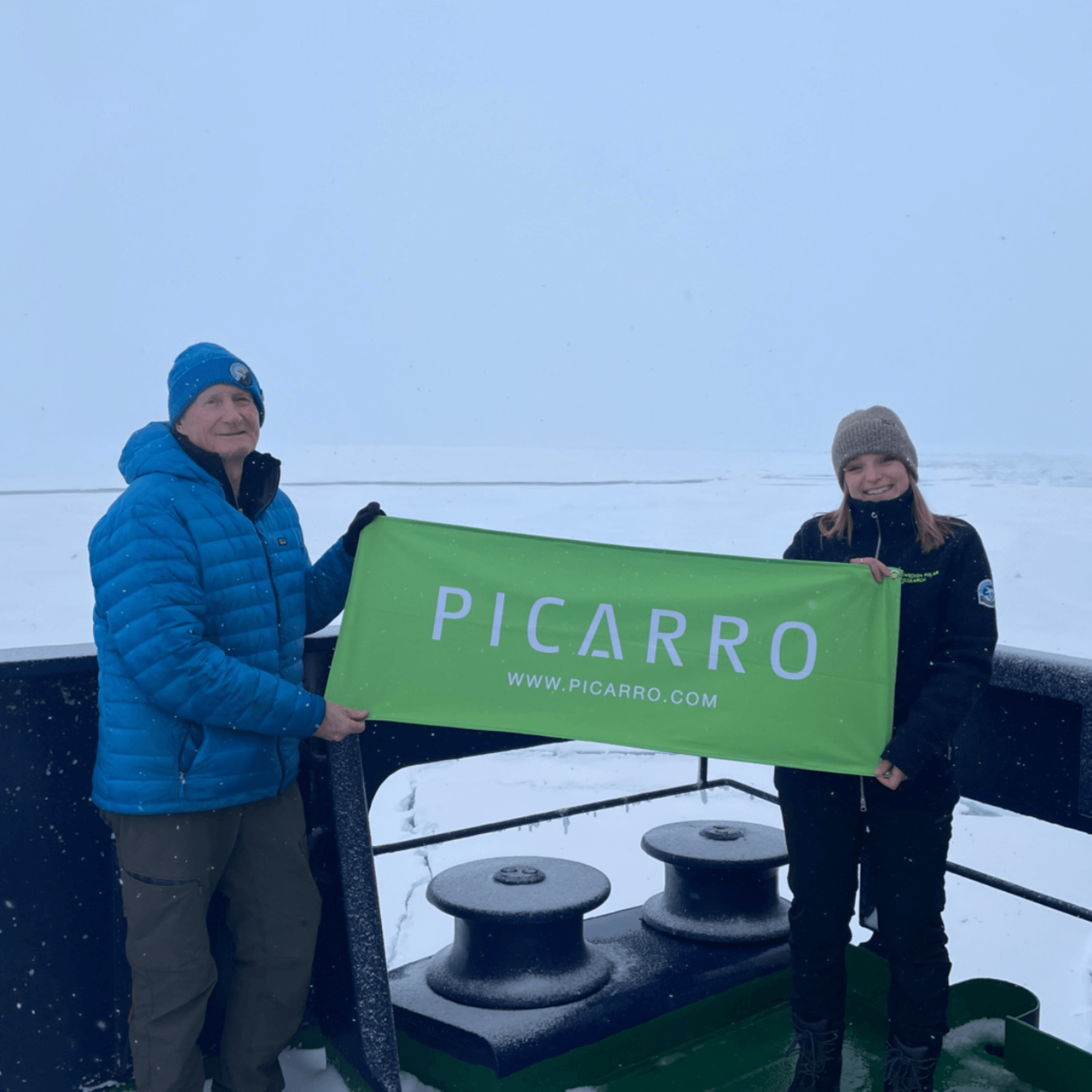 Jeff, Femke, and the Picarro instrument Neptune at the North Pole