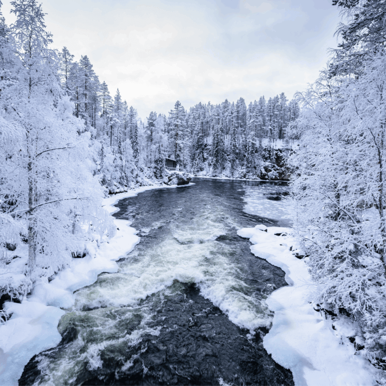 The river in winter season at Oulanka National Park, Finland.